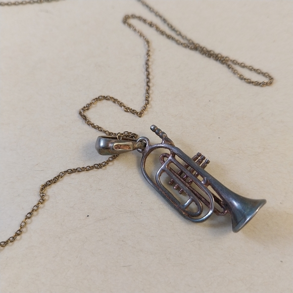 Sterling Silver Trumpet Pendant Necklace - Picture 8 of 15